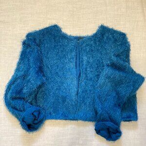 Excellent Condition, SZ L, Fuzzy Feathery Bolero Jacket, Teal Blue